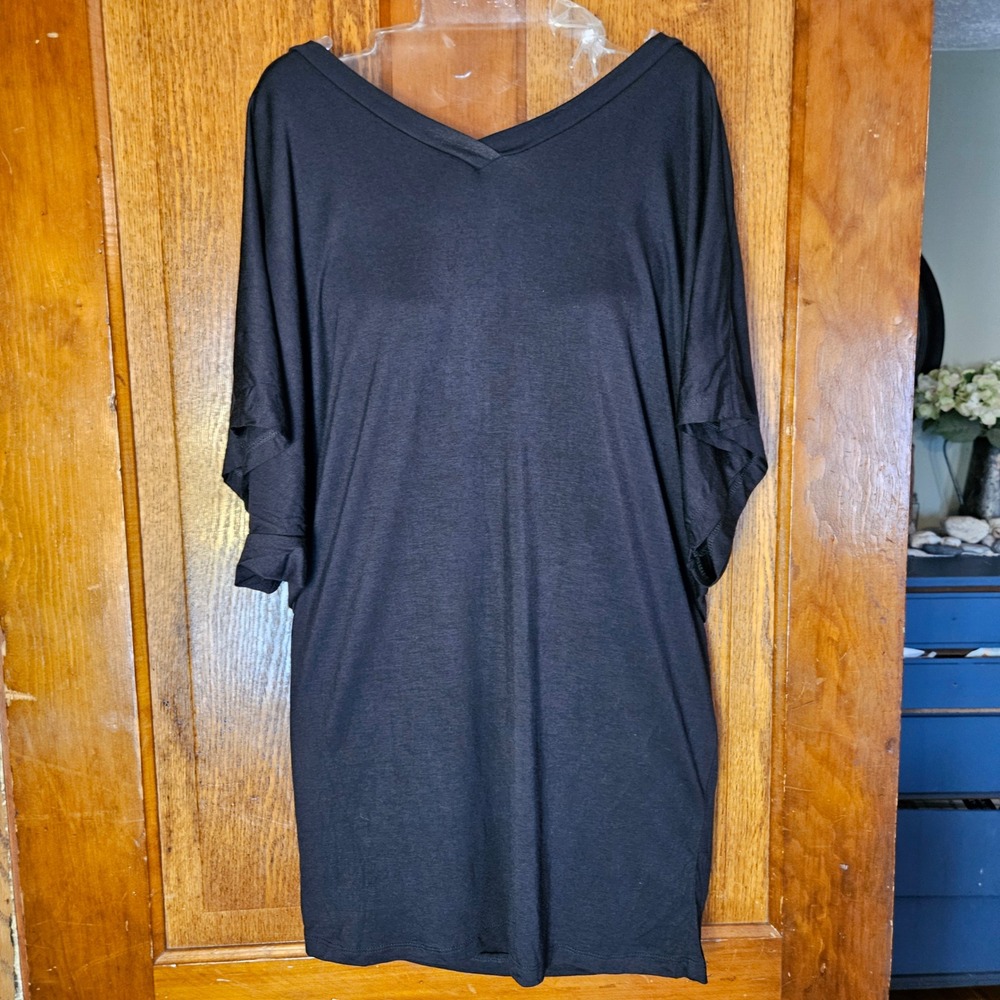 Lock & Love Tunic Top Women Size L Black Dolman Sleeve V-Neck Modal WT1038 New